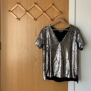 ANTHROPOLOGIE Vanessa Virginia Sequined V-Neck Tee